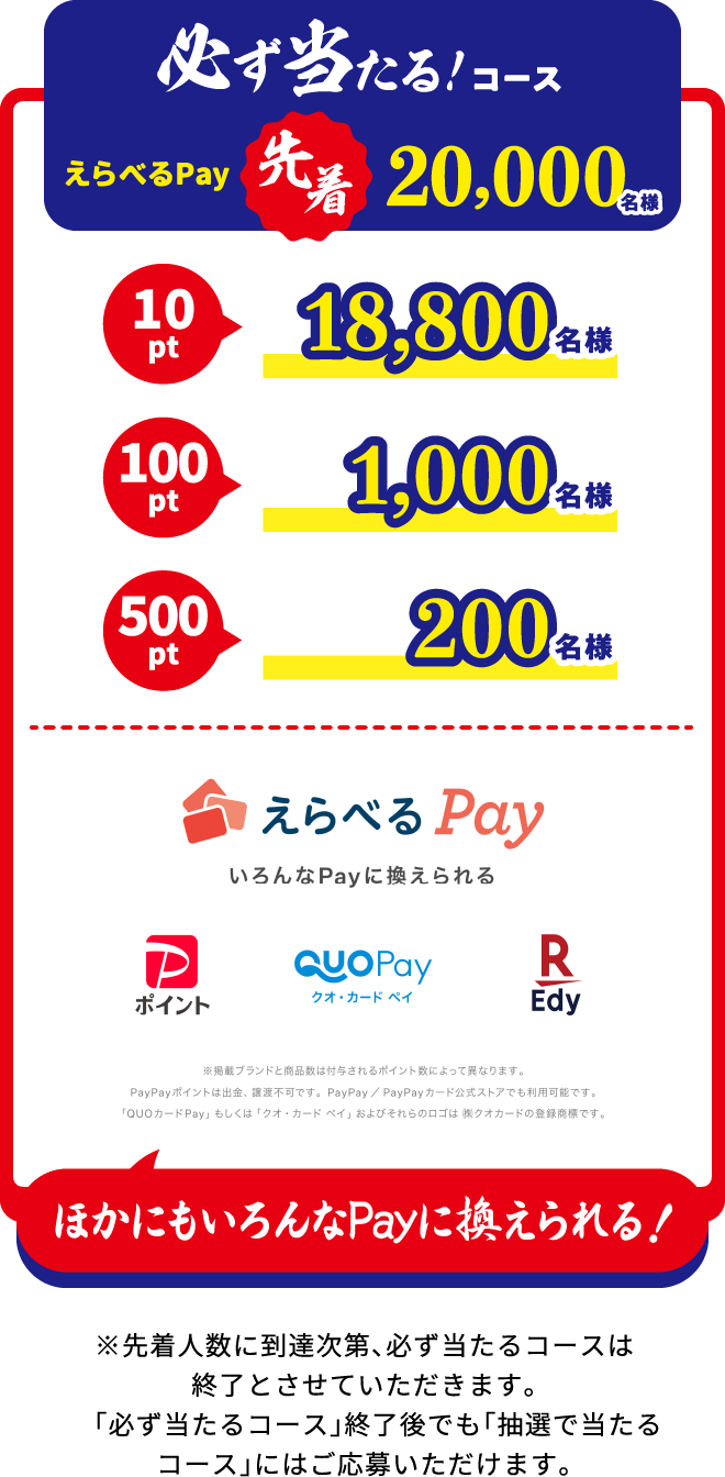 必ず当たる！コース えらべるPay 先着20,000名様