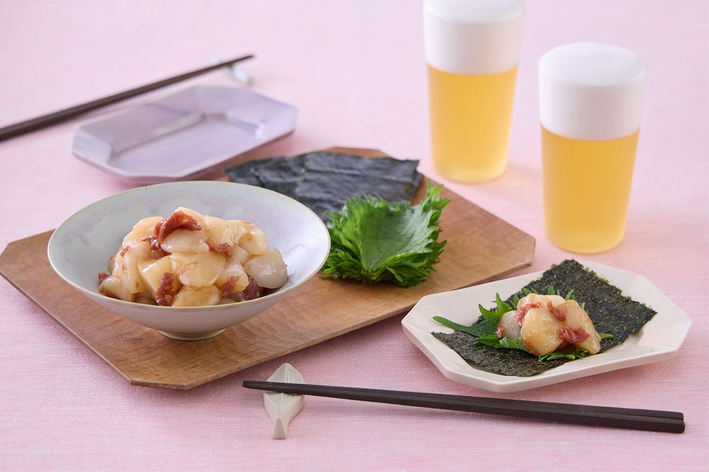 帆立の梅あえ 磯部巻き